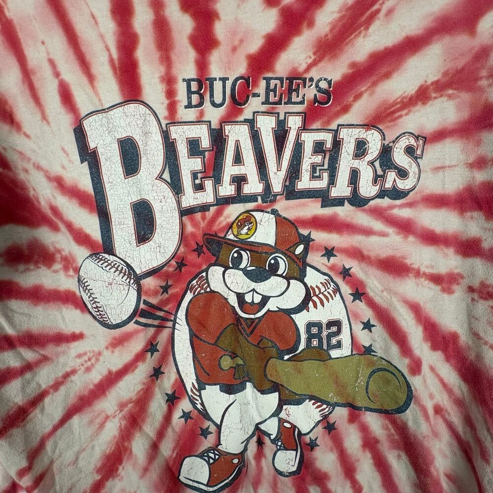 Buc-ees Tie Dye Graphic Red T Shirt Baseball Americana Patriotic Texas L - Picture 2 of 6